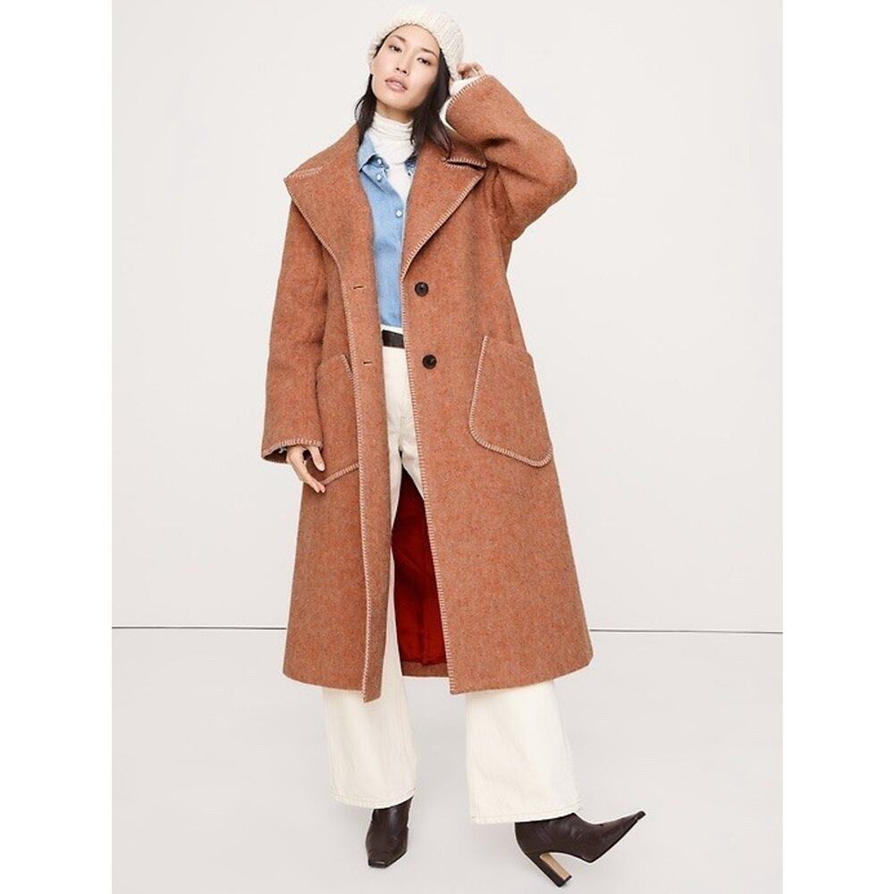 Banana Republic Italian Wool-Blend Fuzzy Top Coat Long Peach Women’s XL NWT